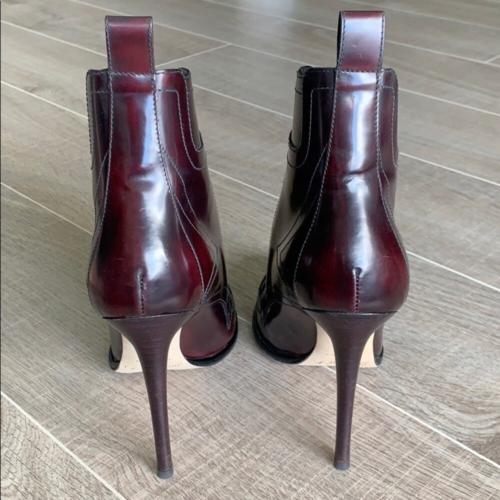 JIMMY CHOO Mazzy 110 Bordeaux Black Shiny Leather Booties Heels - Picture 3 of 8